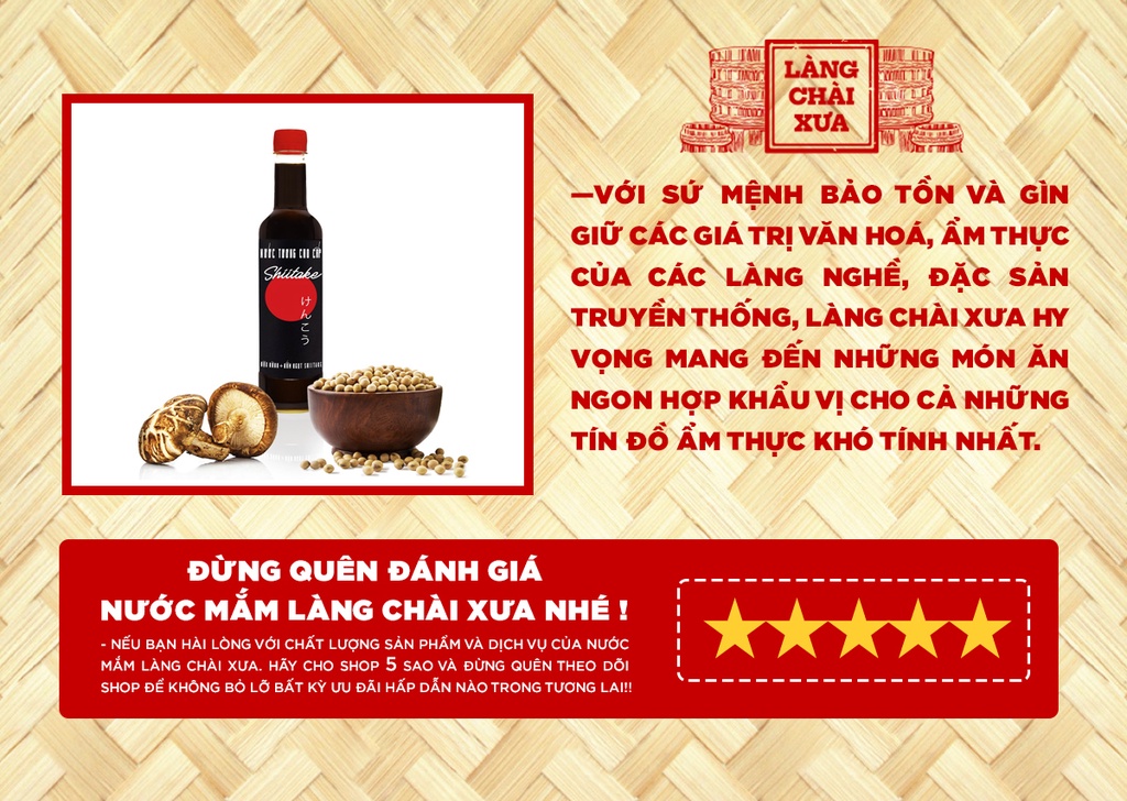 Mô tả Nước tương cao cấp Shiitake lên men tự nhiên từ đậu nành và nấm ngọt Shiitake, chai nhựa Làng Chài Xưa - 4
