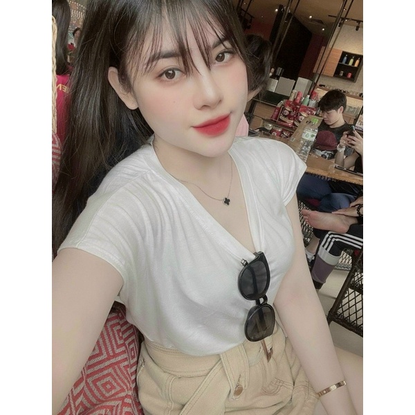 (Xả kho)Áo phông nữ cổ tim chất mỏng mát hàng za.za xuất dư