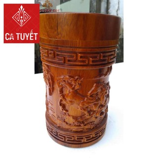 [TRẠM KHẮC TINH XẢO] Hộp đựng trà bát mã truy phong bằng gỗ hương