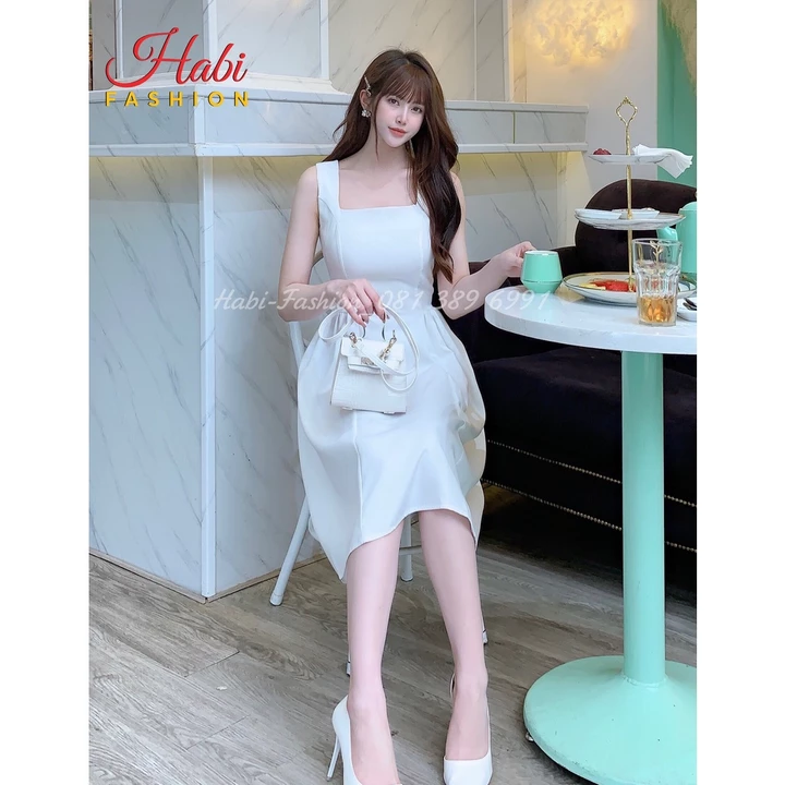 Đầm trắng xòe dự tiệc giá rẻ, đầm 2 dây dáng xòe, váy thiết kế phong cách Hepburn Pháp eo cao thon nhỏ dáng xòe khí chất