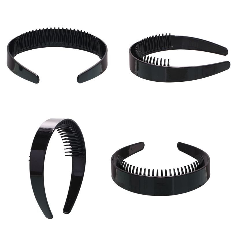 Băng đô cài tóc nhựa đen bóng chống trượt có răng rộng 2.5cm cho nữ
