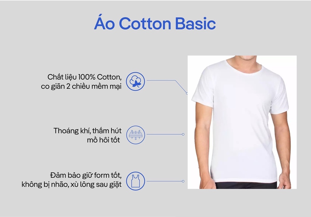 Mô tả Áo Lót Nam Dệt Kim Đông Xuân Vicci Màu Trắng, Vải Cotton Mềm Mịn, Co Giãn, Thấm Hút Mồ Hôi, Siêu Thoáng Mát - 8