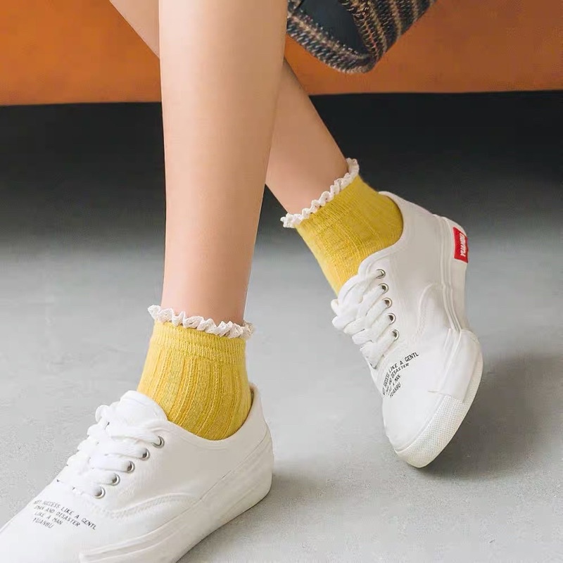 Tất, vớ nữ cổ ngắn len gân nhún HOT TREND phong cách hàn quốc cho nữ