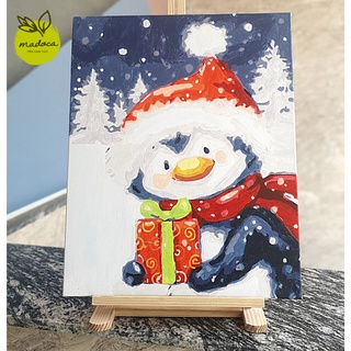 Tranh tô màu, Tranh sơn dầu số hóa tự tô Madoca có khung 40x50cm Giáng Sinh Chú Lùn