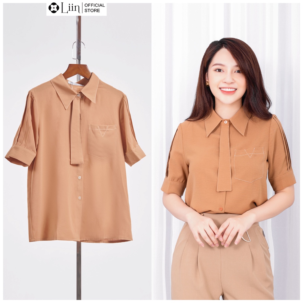 LIIN – Áo sơ mi cộc tay màu nâu cavat LINBI SM3561