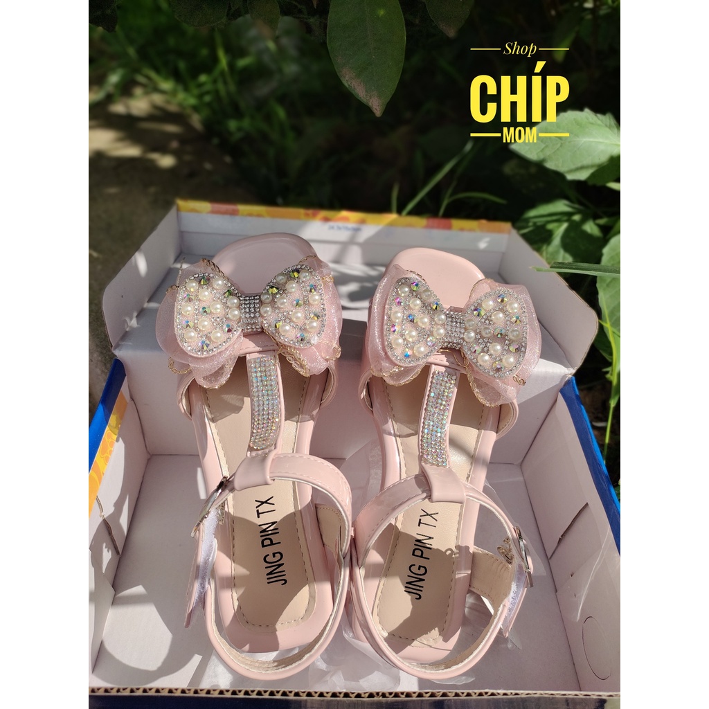 sandal bé gái - dép quai hậu cho bé đi học đế dẻo có gót êm chân gắn đá chắc chắn sang màu đen cho bé từ 2 tuổi 8103