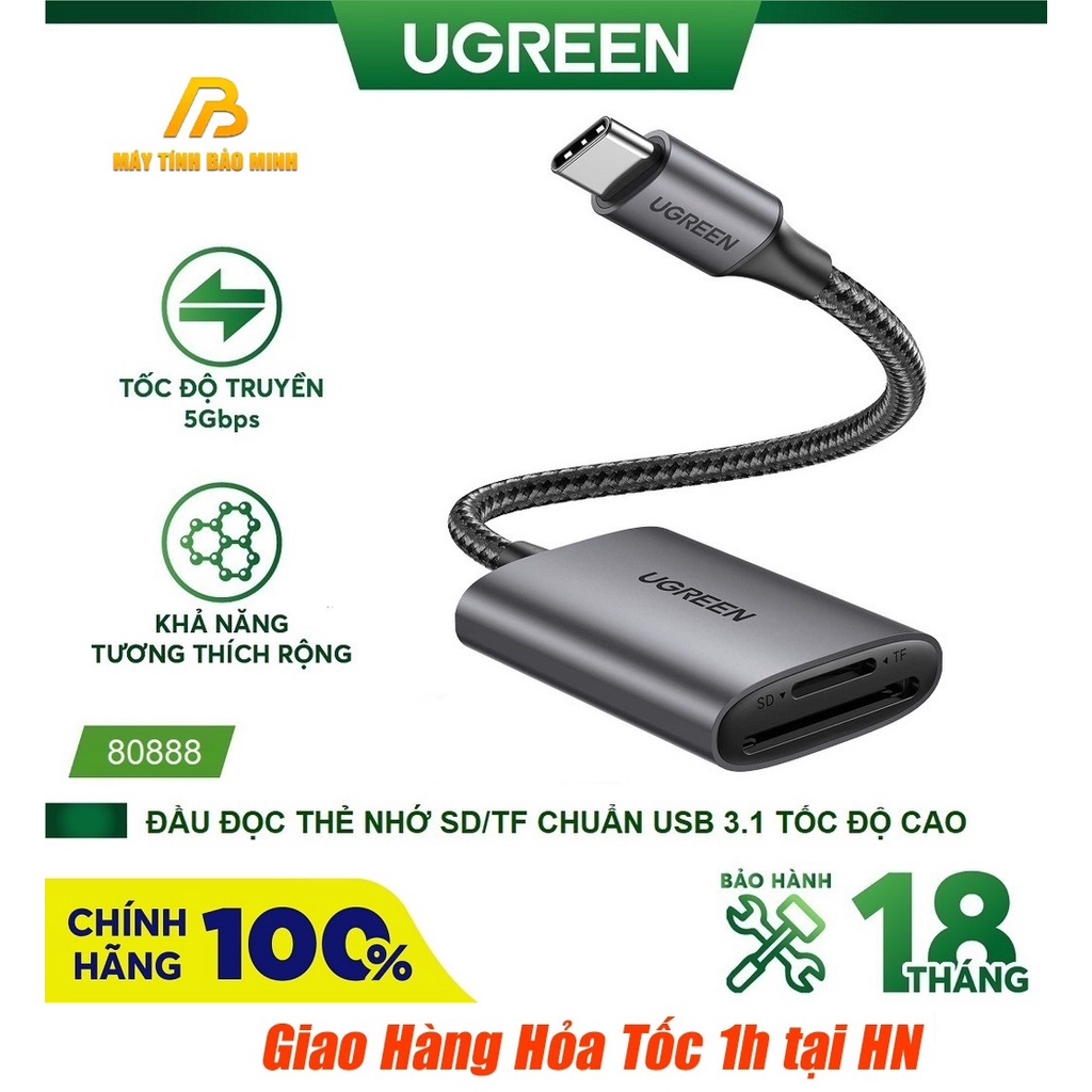 Đầu đọc thẻ nhớ SD/TF chuẩn USB Type C Ugreen 80888 - Hàng Chính Hãng ...