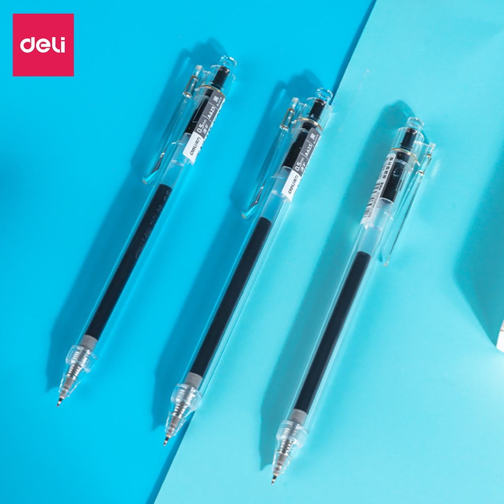 [MUA KÈM 1K] Bút Gel Deli Học Sinh Ngòi 0.5 Mực Đen Nhanh Khô Thiết Kế Vỏ Trong Suốt - có ngòi thay thế - 1 chiếc