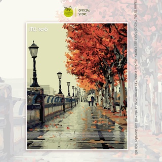 Tranh tô màu số hóa Madoca có khung 40x50cm Phố mùa Thu T106