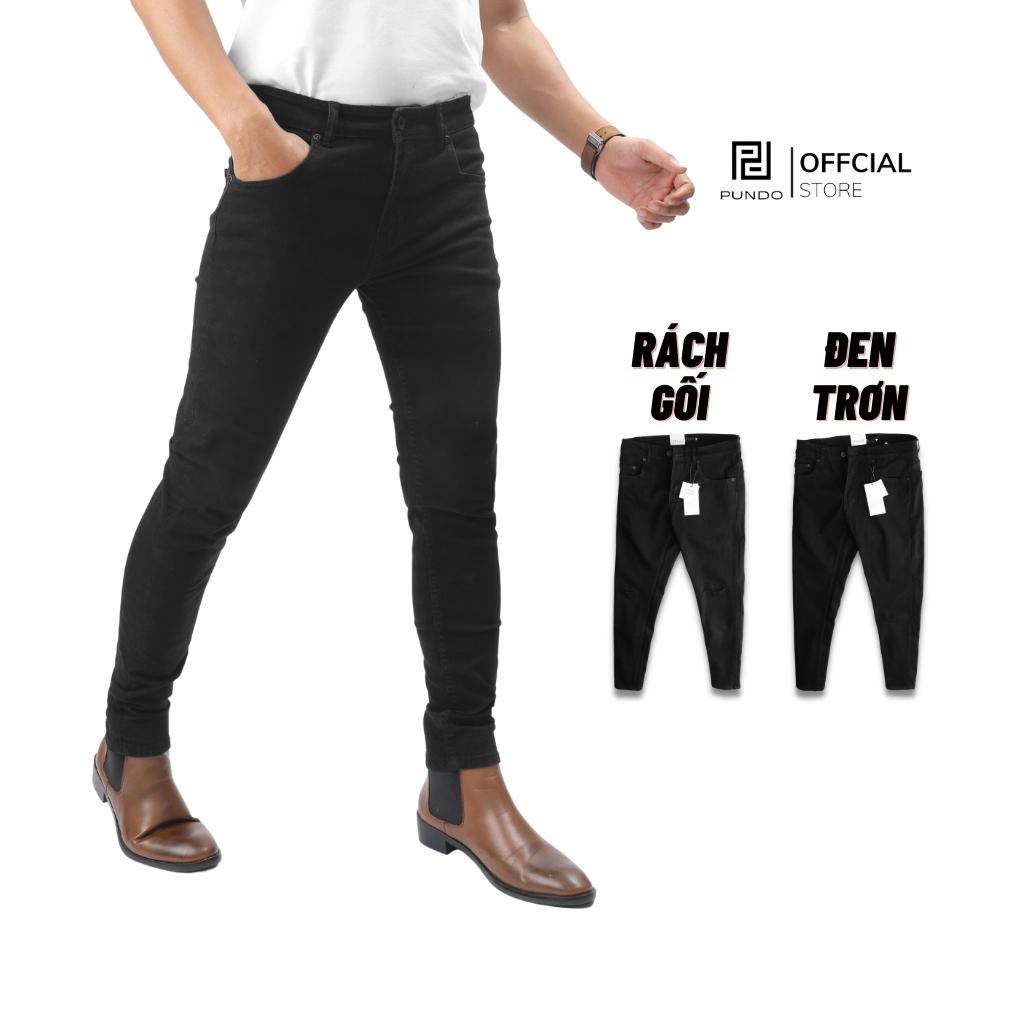 Quần jean dài nam màu đen trơn rách dễ phối chất cotton jean cao cấp PUNDO QJPD04