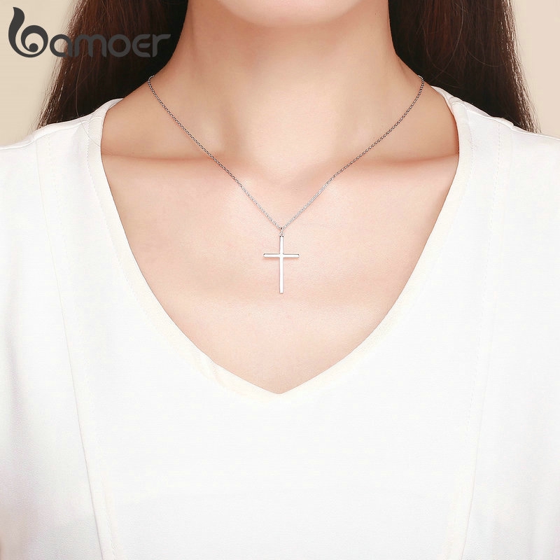 Vòng cổ BAMOER mặt thánh giá màu bạc/vàng hồng YIN076-L