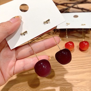 Bông Tai Nhựa Resin Dáng Dài Hình Quả Cherry Đơn Giản Dễ Thương Phong Cách Hàn Quốc Thời Trang Mùa Hè Mới Cho Nữ