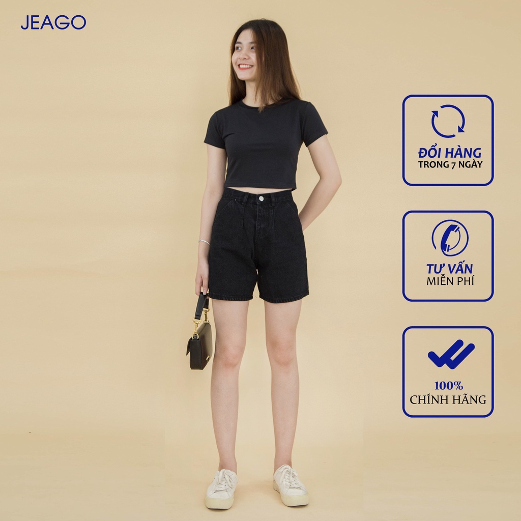 Quần Short Jean Nữ Màu Đen JEAGO M21