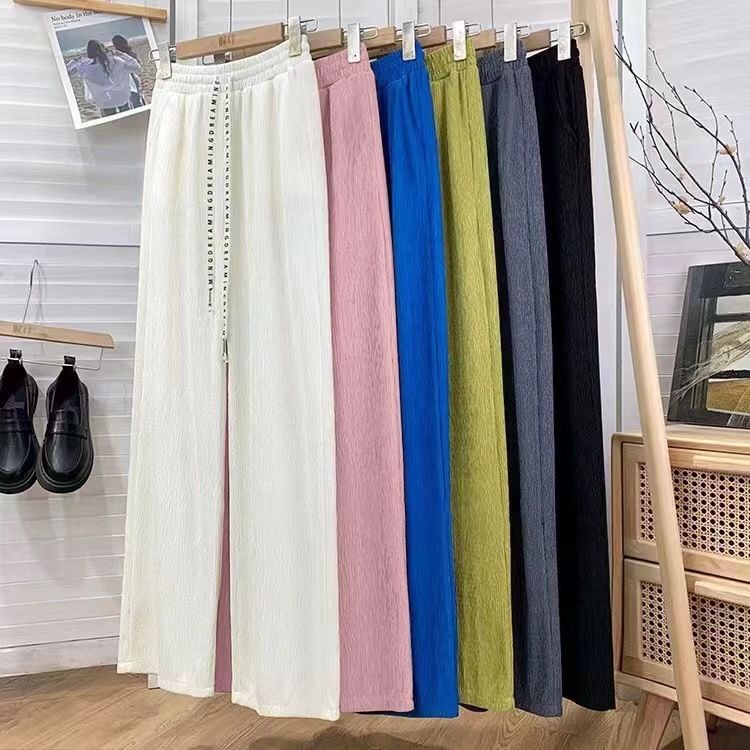 Milyfashion Phong Cách Mới Họa Tiết Nhăn Rộng Chữ Dây Rút Eo Cao Mỏng Hơn Nhìn Quần Thường Ngày
