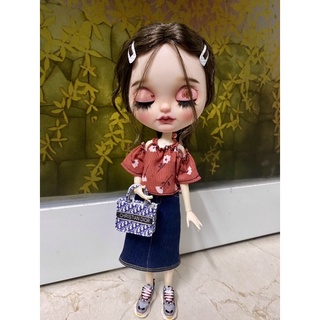 Set áo trễ vai váy jean dài size blythe,xinyi,barbie