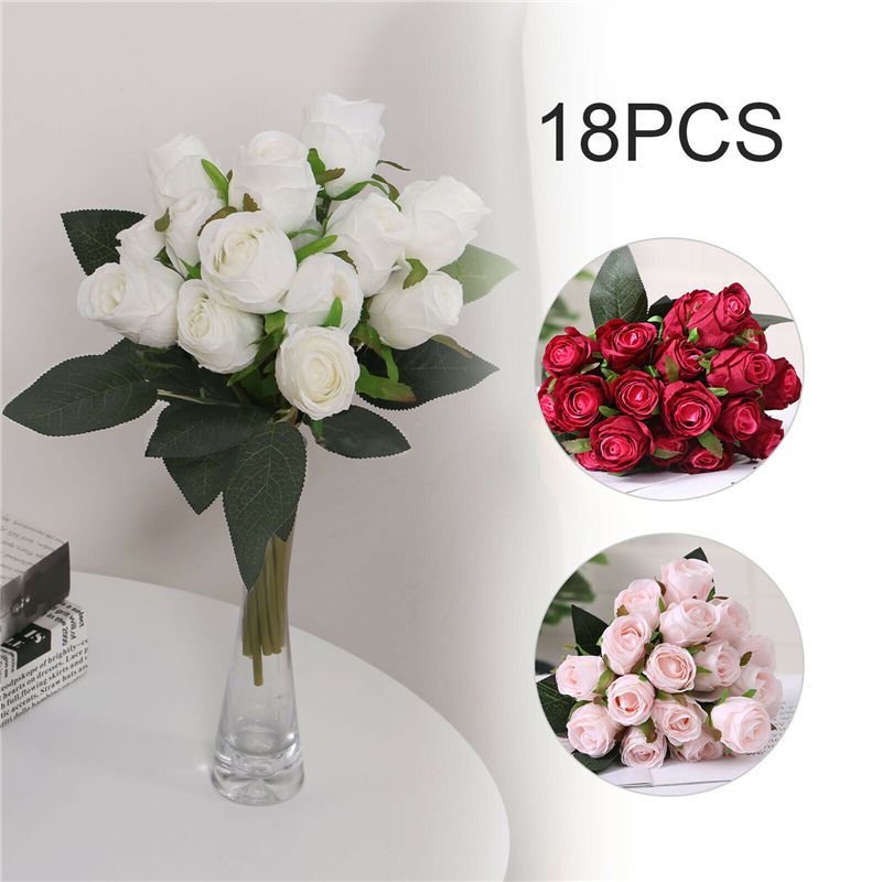 Đầu thanh lịch 18 bông hoa nhân tạo hoa hồng lụa cho ngôi nhà tuyệt đẹp