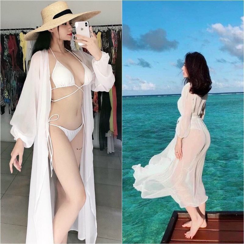 Bikini Đồ Bơi Áo Choàng Đi Biển Đen Trắng – Thời Trang Biển