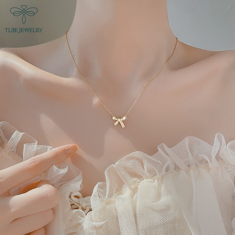 Dây chuyền bạc nữ TLEE nơ tiểu thư nạm đá cao cấp TLEE JEWELRY D0143 | BigBuy360 - bigbuy360.vn