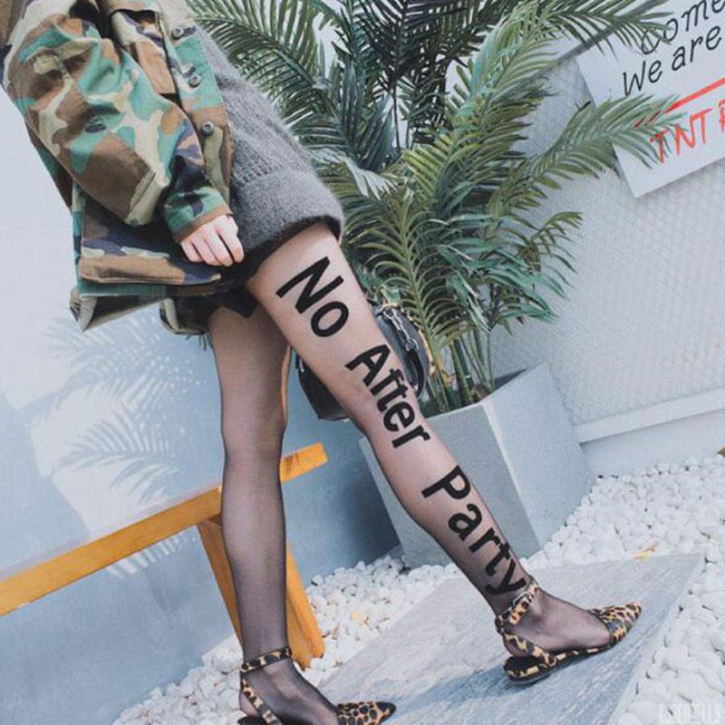 Vua Nữ Punk Chữ Cái Hình Xăm Quần Sau Tiệc Từ Quần Sheer Đen Co Giãn Skinny Mượt Chân Vớ