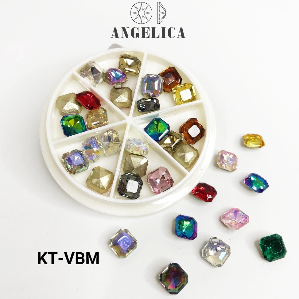 Đá Khối Nail Khay Tròn Mix 7 Màu Trang Trí Móng ANGELICA KTK 24 Viên