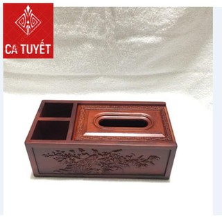 [RẺ NHẤT] Hộp đựng giấy ăn 3 ngăn 2IN1 GỖ HƯƠNG ĐỎ chạm thành siêu đẹp - LOẠI TO ( ẢNH THẬT)