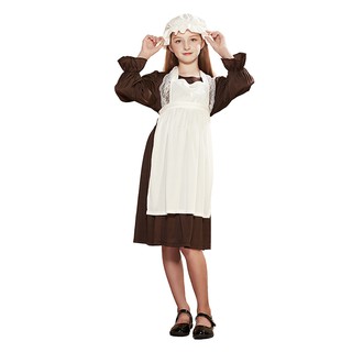 Trang phục thời Victoria cho trẻ em Cô gái Cinderlla Rags Nông dân trang phục phục vụ Cosplay Halloween Maid Fancy Dress For Girls Victoria Apron With Hat