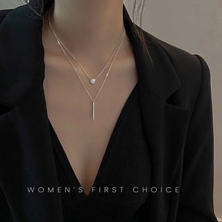 Vòng cổ Hai Lớp Bằng Bạc Dài Đơn Giản Thời Trang Cho Nữ