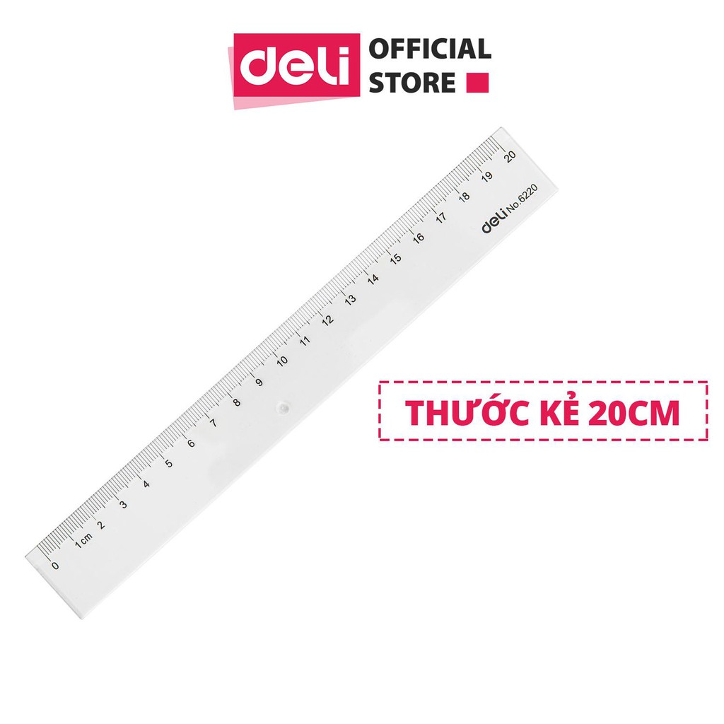 Thước kẻ nhựa học sinh 20cm Deli, trong suốt - Dễ nhìn, dễ đo lường - 1 chiếc - Chất liệu PS bền, chống trầy xước