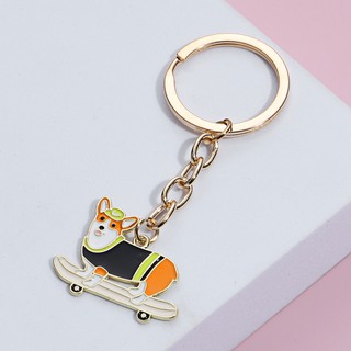 Mới Móc Khóa Hình Chú Chó corgi Trượt Ván Đáng Yêu