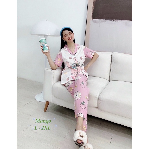 Đồ Bộ Pizama Lụa Mango Mềm Mát - Bộ Mặc Nhà Quần Dài Tay Ngắn Có Size 50-75kg