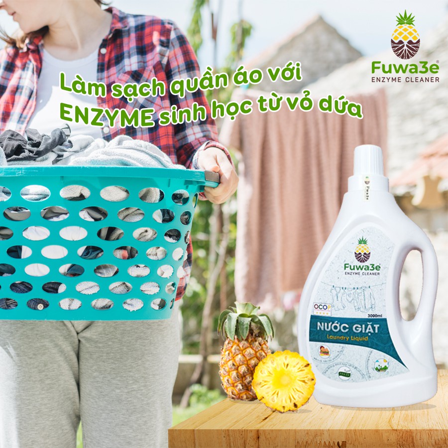 Nước giặt Fuwa3e organic từ Enzyme 100% tinh dầu đuổi muỗi 4L giặt quần áo đồ lót, an toàn bé ss