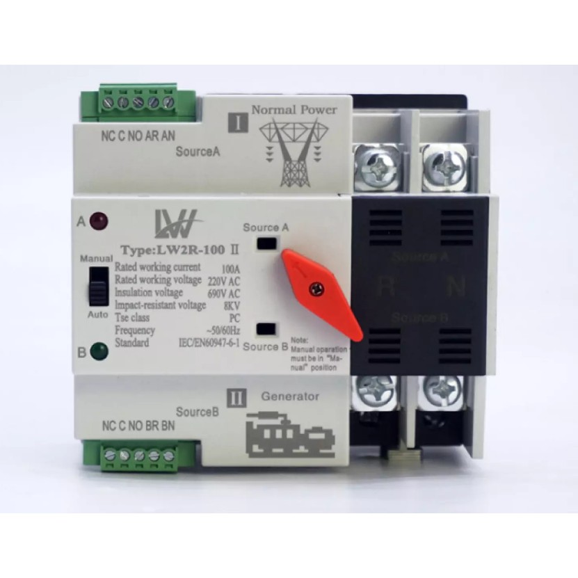 Bộ chuyển đổi 2 nguồn điện tự động ATS 100A LW chuyển mạch nhanh không gây mất điện, Cầu dao đảo chiều tự động LW