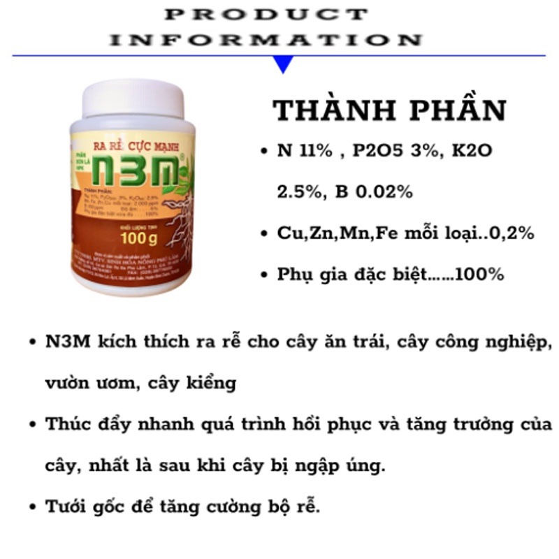Phân bón Ra rễ cực mạnh N3M (hộp 100g)