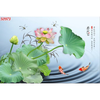 Tranh 3D cá chép thác nước trong xanh tranh phong thuỷ, hút tài lộc
