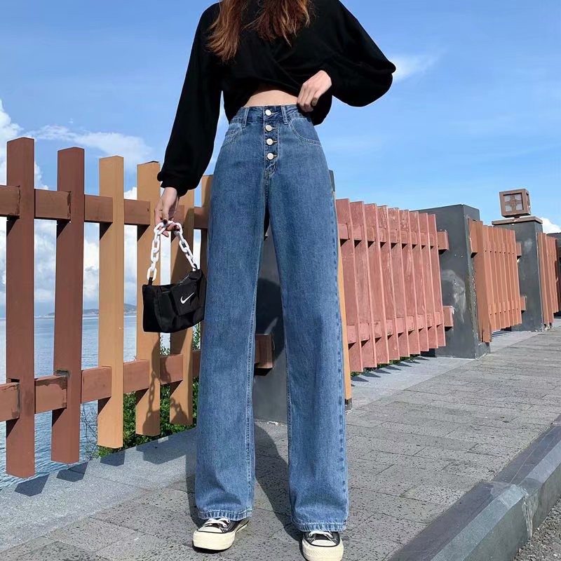 Ảnh Quần Jeans Dài Lưng Cao Ống Rộng Thời Trang Hàn Cho Nữ 2