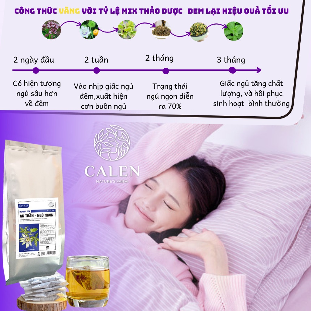 Trà An Thần, Ngủ Ngon cải thiện chứng mất ngủ, khó ngủ, ngủ không sâu giấc Calen Herbal Tea