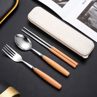 Bộ Muỗng Đũa Inox Cán Gỗ Hộp Đựng Lúa Mạch Sang Trọng