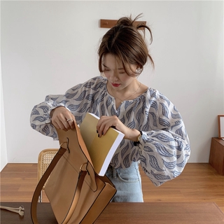 Áo sơ mi dài tay in hình nữ phong cách Hàn Quốc