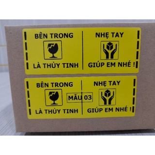 100 Tem dán cảnh báo hàng thủy tinh dễ vỡ xin nhẹ tay kích thước 10,3x4cm