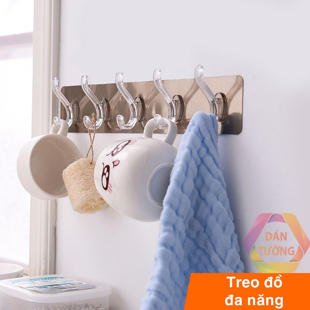 Móc dán tường 6 móc chịu lực treo đồ đa năng trong suốt loại siêu chắc dính tốt