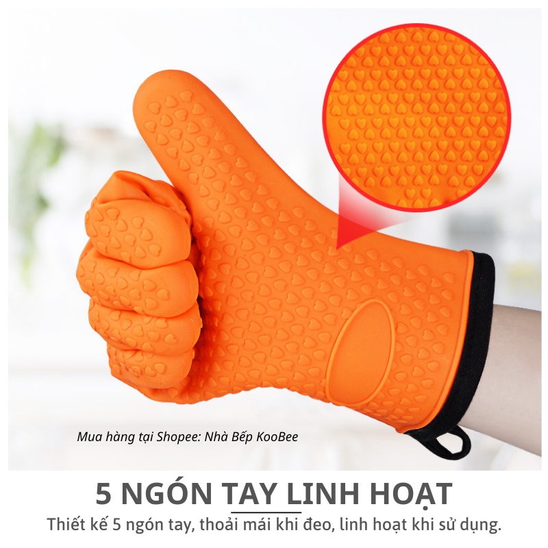 Găng Tay Cách Nhiệt Silicon Cao Cấp KOOBEE - Găng Tay Lò Nướng Làm Bếp Chống Nóng Chịu Nhiệt 230oC | 043