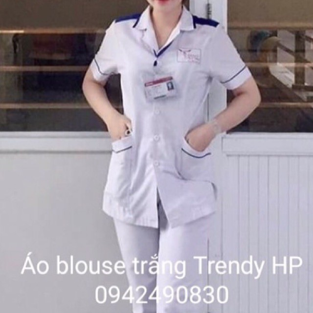 Áo Blouse Trắng Điều Dưỡng Nam Nữ Có Viền Xanh Và Cầu Vai - Áo Blu Điều  Dưỡng, Y Tá Cho Thực Tập Sinh | Shopee Việt Nam