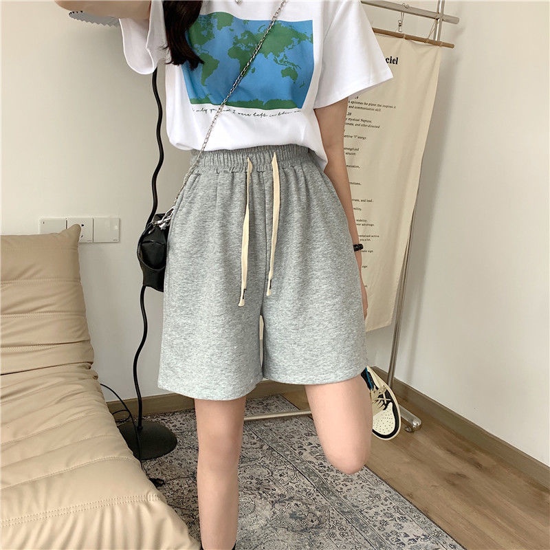 Quần Short Mùa Hè Mới Cao Cấp Màu Xám Chữ A Rời Chân Rộng Giải Trí Thể Thao Quần Short Thẳng