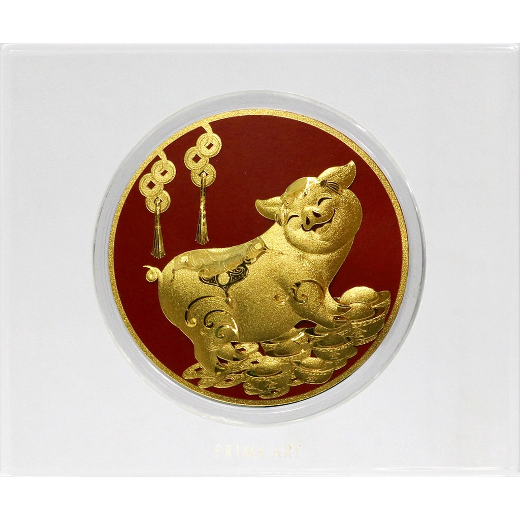 Ảnh Quà Tặng Mỹ Nghệ Phủ Vàng 24K ( Chặn Giấy) PRIMA ART - Heo may mắn - Size 12x10 cm - DGS-0029-05 1