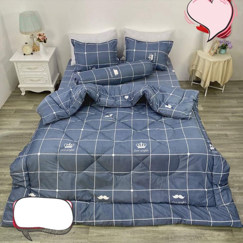 (mẫu kẻ ghi)Trọn bộ 5 món chăn ga gối Poly set hè và set phao | Shopee ...