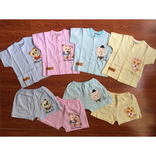 Bộ cộc hè khuy giữa cotton chất mát quần đáp đũng đóng bỉm cho bé
