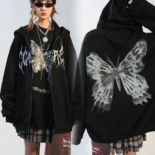 Áo nỉ hoodies zip kéo khóa cánh bướm form rộng unisex