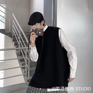 Áo Len Áo Thu Đông Phong Cách Dệt Kim Áo Kaki Casual Tất Cả Trận Đấu Rời Hồng Kông Phong Cách Áo Len Áo Vest Nam Nữ Cặp Đôi Áo Vest Hợp Thời Trang Chia Kn