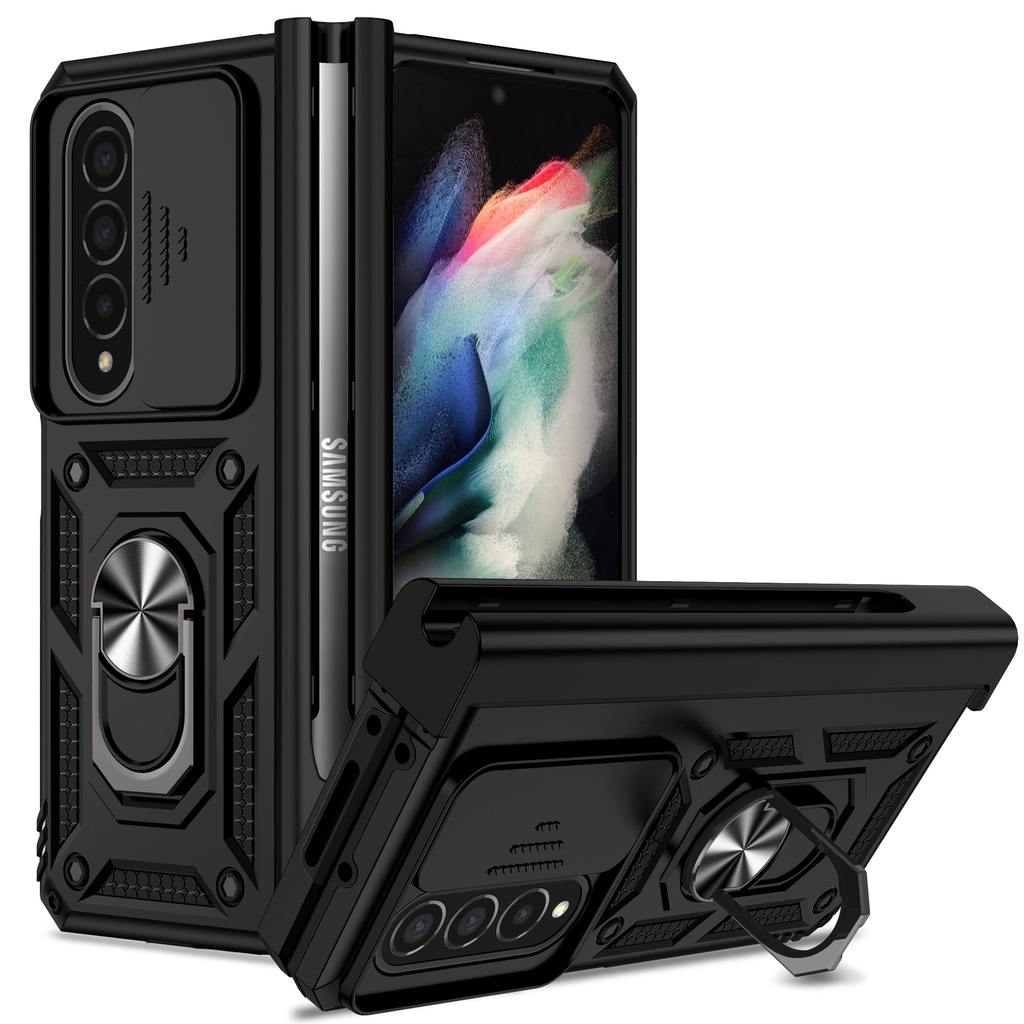 Có khe cắm bút S Vỏ giáp chống sốc cho Samsung Galaxy Z Fold 4 Giá đỡ ô tô Chân đế từ tính Trượt Bảo vệ Camera Vỏ điện thoại Z Fold 4 5G