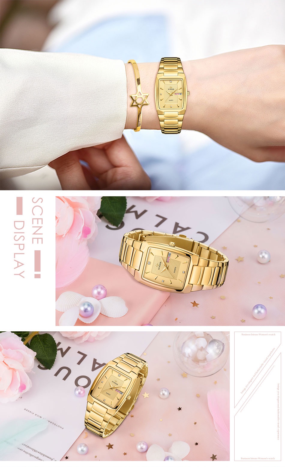 Mô tả Đồng Hồ Đeo Tay WWOOR Mặt Vuông Màu Vàng Đồng Thời Trang 2022 Dành Cho Nữ Relogio Feminino-8837 - 11